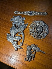 Vintage Lot 4 Sterling Silver Pins 30g Beau, Danescraft, Portugal Topazio EUC