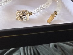 CZECH AURORA BOREALIS CRYSTAL BALL w CRYSTAL CHAIN PENDANT NECKLACE☆FILIGREE CAP