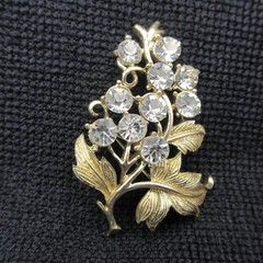 Vintage Coro Brooch Rhinestone Grape Cluster Vine Leaf Gold Tone