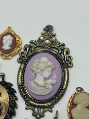Vintage Cameo Brooch Pendant Lot of 8 Resin Gold Tone Victorian Revival