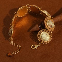 Vintage Cameo Portrait Bracelet Retro Gold Color Hollow Charm Bangle for Women