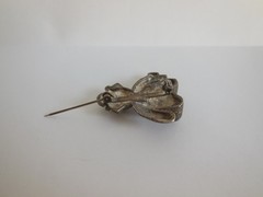 Vintage Pewter & Green Enamel Gardening Teddy Bear Pin Brooch