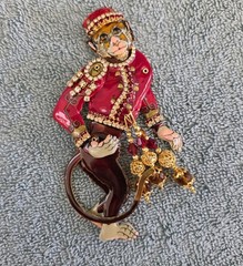 Vintage RARE Lunch At The Ritz Articulating Monkey Grinder Enamel Crystal Brooch