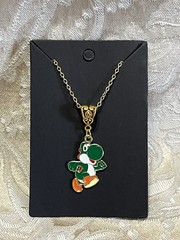 Cartoon Yoshi Video Game Gold Enamel Bohemian Fashion Trendy Necklace 18”