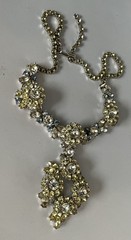 Vintage Signed Trifari Necklace Yellow Blue Clear Gray Rhinestones Flower Drop