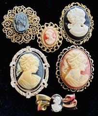 Vtg Estate Cameo Jewelry Artisan Painted Floral Romantic Victorian Revival Lot