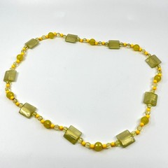 VTG Retro Y2K Yellow Beaded Necklace Square Acrylic Resin Geo Chic Summer Pop
