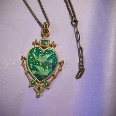 Vintage Heart Bird Jewelry Set Necklace Earrings Gold Victorian Gift Women
