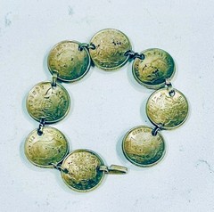 Vintage Sterling British Sixpence Coin Bracelet 1940s George VI 6.75”