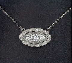 0.90 TCW Round Moissanite Stone 925 Silver Art Deco Three Stone Pendant Necklace