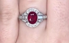3Ct Art Deco Oval Cut Lab Created Diamond Ruby 14k White Gold FN Wedding Ring