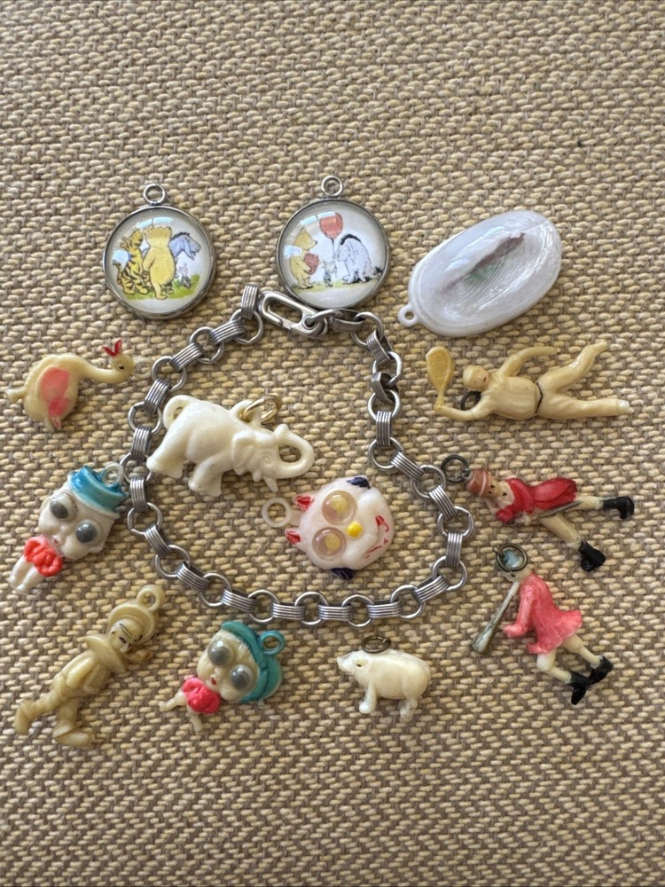 Vintage Charm Bracelet With Celluloid And Other Charms