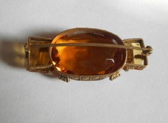 Art Deco Czech Amber Glass Brooch Brass C-Clasp Bohemian Vintage Pin
