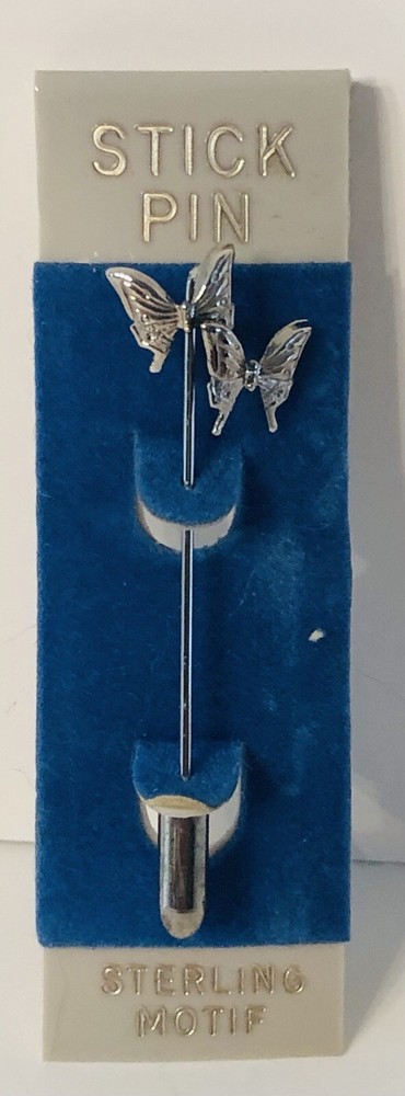 Vintage Sterling BUTTERFLY Stick Pin On Original Card Unused 1980’s