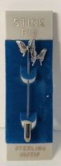 Vintage Sterling BUTTERFLY Stick Pin On Original Card Unused 1980’s