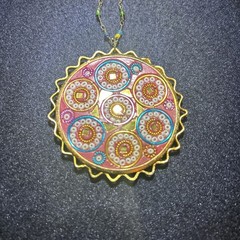 Vintage Large Medallion Mosaic Inlaid Mirrors Beaded Necklace Stamped India