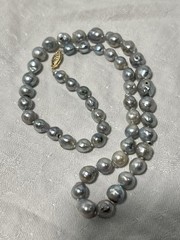 Japanese Silver-Blue Baroque Saltwater Akoya Pearl Necklace 14k clasp 6-9.5mm