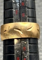 Vargas 18K HGE Yellow Gold Plate Wide Band Ring Textured Crescent Moon Etching 8
