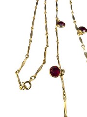 Vintage Gold Plated Red Dangle Charms Long Chain Necklace 30″