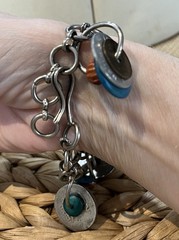 Vintage Artisan Crafted Coin Charm Bracelet Mixed Materials Estate Jewelry Boho