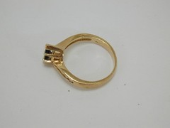 Vtg ASH 14K Yellow Gold Marquise Dark Blue Sapphire & Diamond Ring Size 7.5 585
