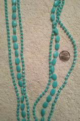 Vintage Hong Kong 3 Strand Turquoise Color Plastic Necklace 46″ Long