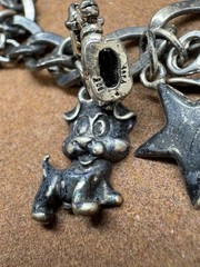 Vintage Sterling Silver Dogs, Horse, Good Luck, Crystal Toggle Charm Bracelet