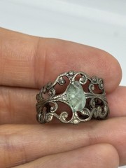 Handcrafted Vintage Sterling Silver Raw Cut Tourmaline Victorian Florentine Ring