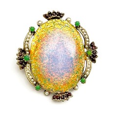 Dragons Breath Brooch Faux Garnets Seed Pearls Jade Vintage 1960s