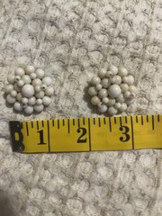 Vintage Costume Jewelry Set Bracelet Clip On Earrings White Beaded Japan Retro