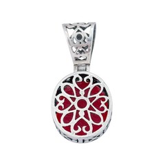 Oval Red Enamel Scroll Hinge Pendant | Vintage Sterling Silver 925