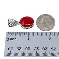 Oval Red Enamel Scroll Hinge Pendant | Vintage Sterling Silver 925