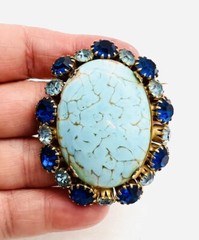 Large Czech Hubbell Glass & Jewel Tone Rhinestone Brooch Vintage Jewelry