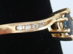 Vtg ASH 14K Yellow Gold Marquise Dark Blue Sapphire & Diamond Ring Size 7.5 585