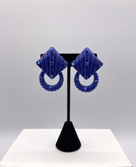Jeff Lieb Signed Blue Rhinestones Clip On Earrings Squares W/ Detachable Circles