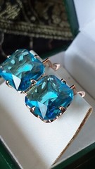 Vintage 1990-s 14 Ct Rolled Gold Large Blue Topaz Earrings-Hallmarked 585 RG