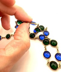 VTG Poured Glass Bezel Set Link Necklace 54”