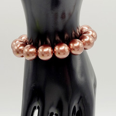 Hematite Chunky Rose Gold Coppery Metallic Hue Round Beaded Stretch Bracelet