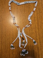 Vintage Multicolor Glass and Stone Bead Necklace Green, White, Red, Gold Beads