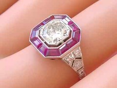 Art Deco Style 2Ct Lab-Created Diamond Ruby Halo Cocktail Ring 14k White Gold FN