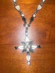 Les Nereides Paris Floral Crystal and Enamel Pendant Necklace