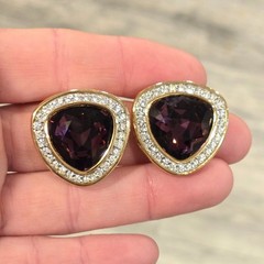 Vintage Swarovski Crystal earrings amethyst colored faceted stones clip on rare
