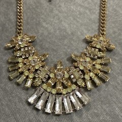 VTG Goldtone Faux Citrine Rhinestone Scoop Bib Necklace Chain Statement