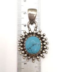 Vintage Sterling Silver Choker Turquoise Pendant Necklace 925 Ethnic Boho Jewelr