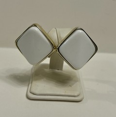 Gold And White Tone Geometric Clip On Earrings