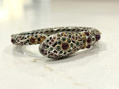 Antique Mughal Ruby Emerald Sterling Snake Bracelet Jewels Of India