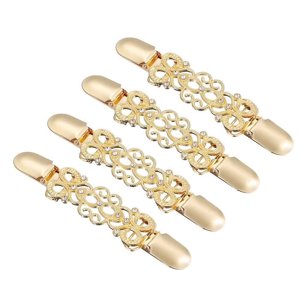 4pcs Retro Zinc Alloy Sweater Dress Clips Cardigan Collar Clips Gold