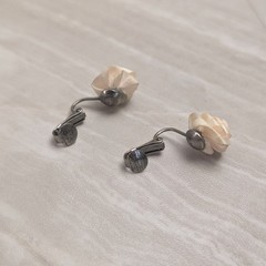 Vintage Clip On Earrings Very Light Peachy Pink Fabric Rose