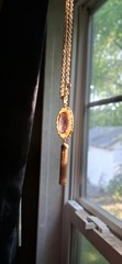 Avon Vintage Gold Tone Amethyst Glass Tassel Necklace Measurements:Chain Length: