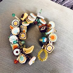 Vintage Style Mid-Century Modern Polymer Clay Bracelet Retro Geometric Art Glass